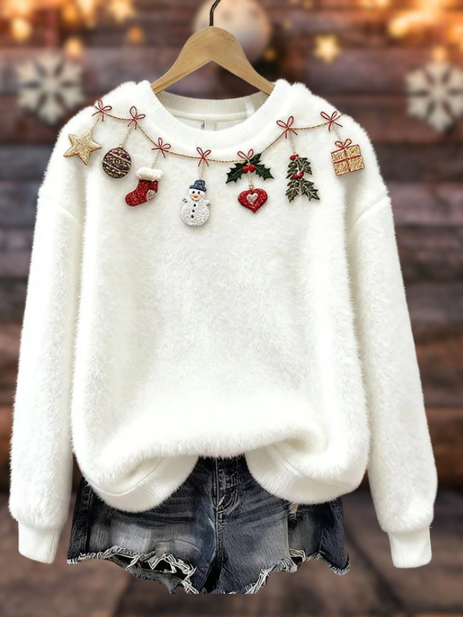 Luna – Suéter navideño suave con decoraciones colgantes