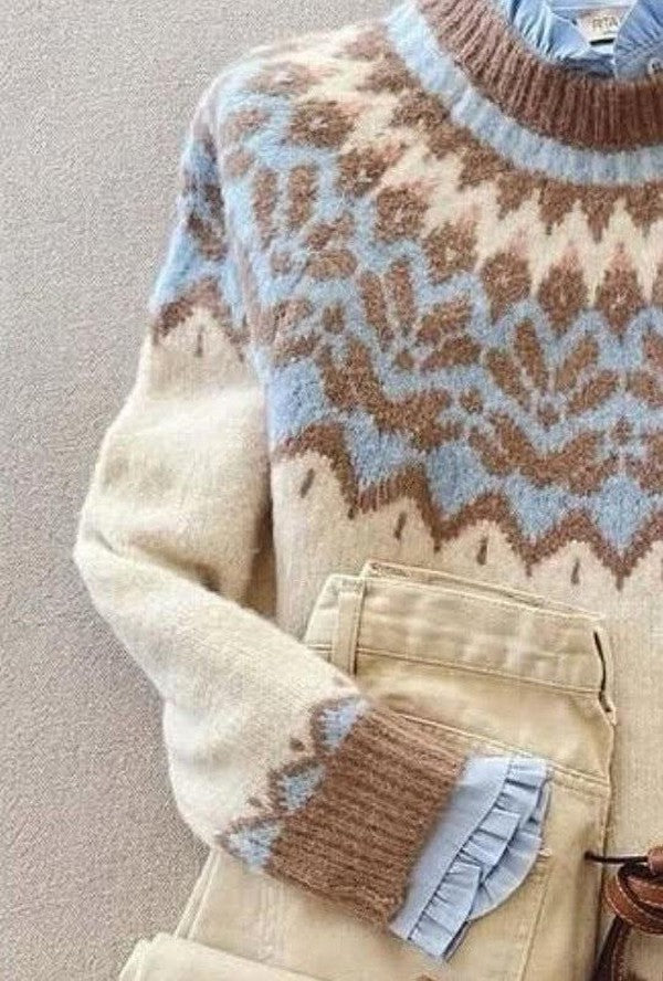 Suéter de Cuello Redondo Azul a la Moda