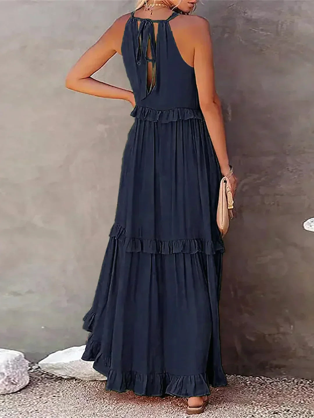 Robyn - Vestido Maxi con Volantes y Cuello Halter