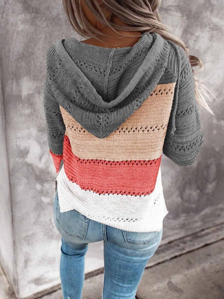 Sudadera con Capucha de Estampado a Rayas de Color Único