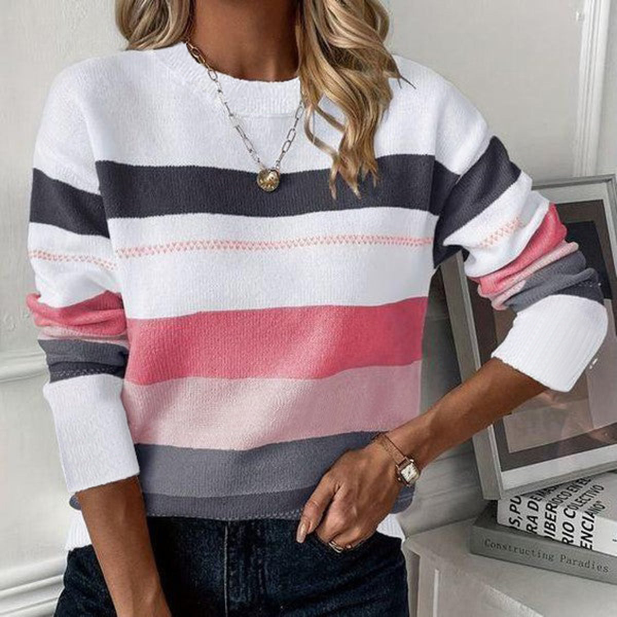 Suéter Rosa Dulce de Cuello Redondo