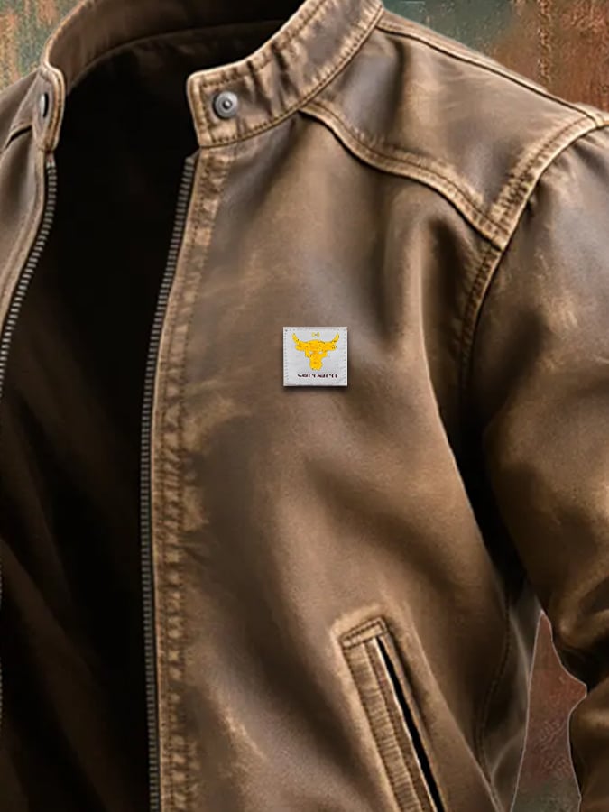 Chaqueta de Cuero Marrón Hombre