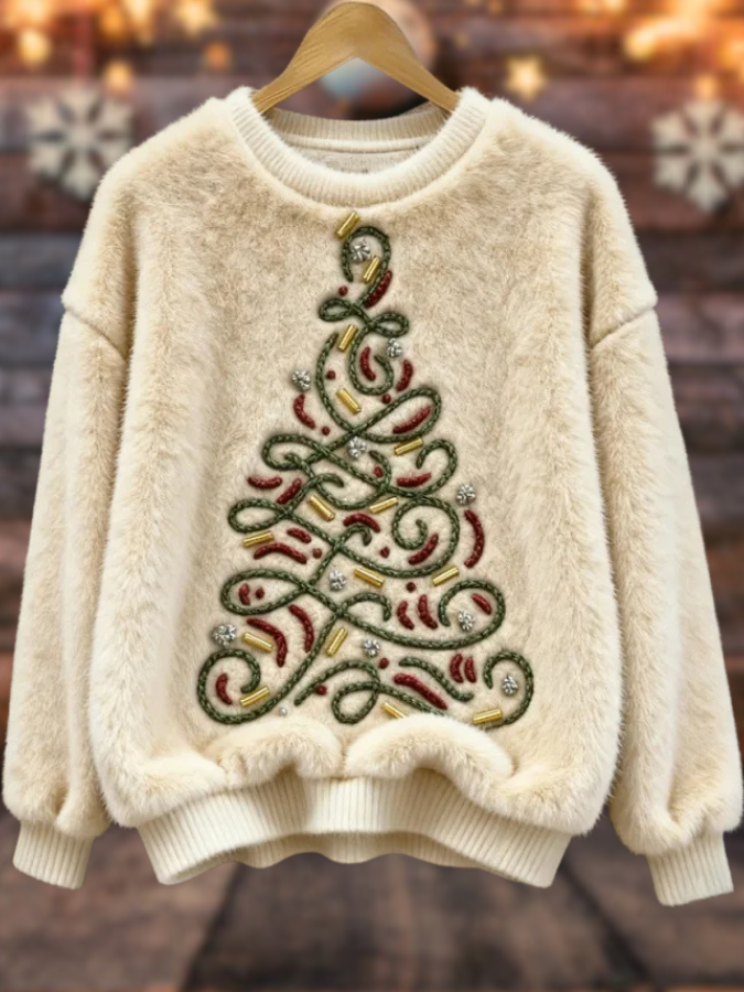 Marisol – Suéter navideño suave con árbol bordado elegante
