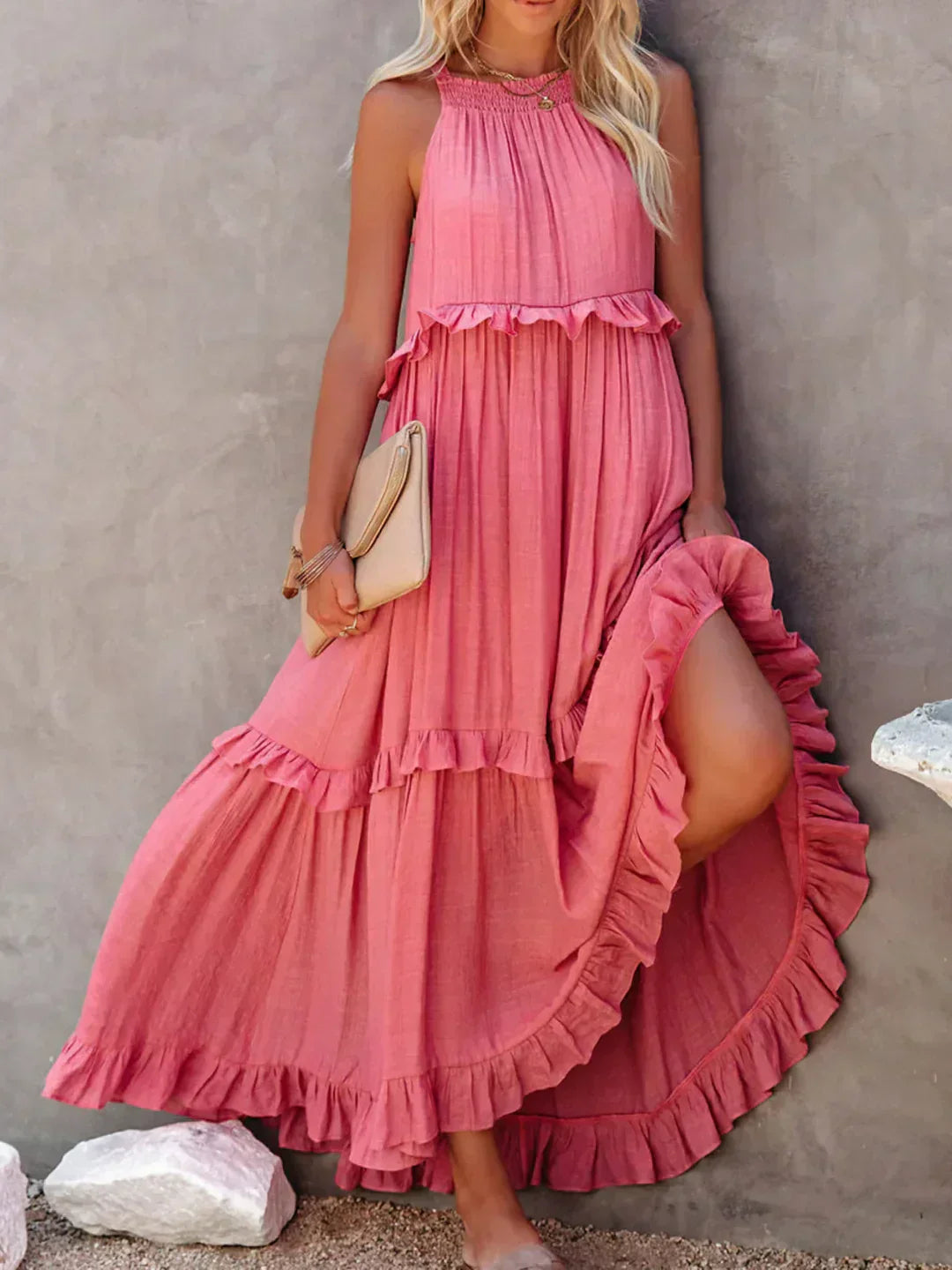 Robyn - Vestido Maxi con Volantes y Cuello Halter