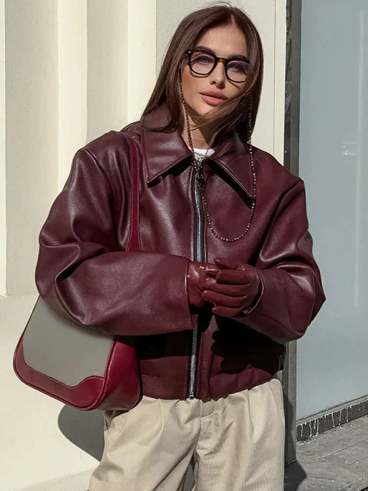 Emma I Chaqueta de cuero burdeos