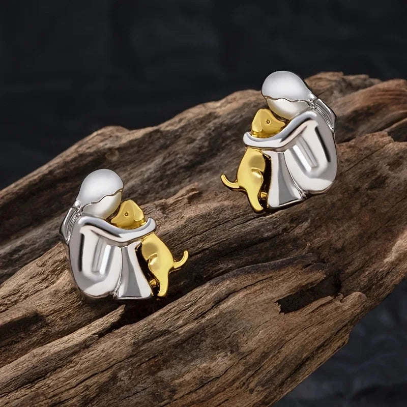 Pendientes Hug bicolor plata y oro