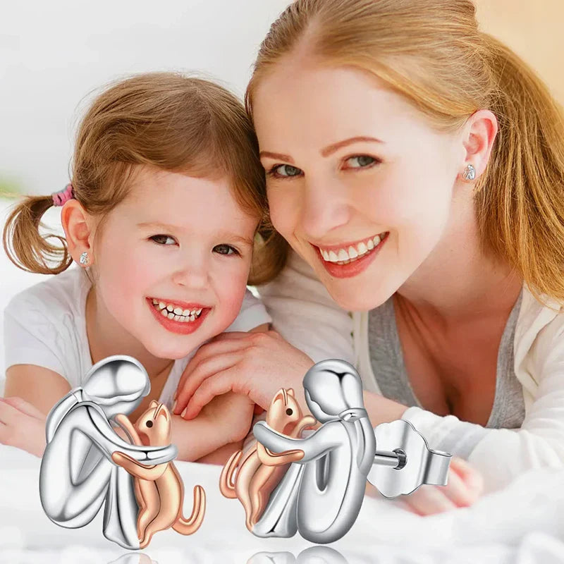 Pendientes Cat Hug bicolor plata y oro