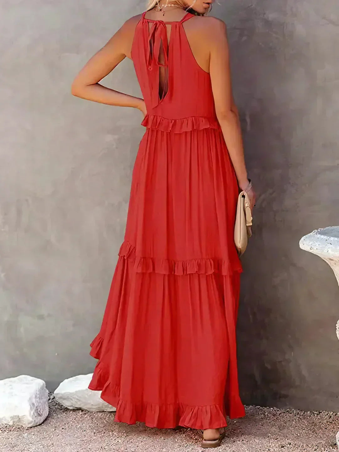 Robyn - Vestido Maxi con Volantes y Cuello Halter