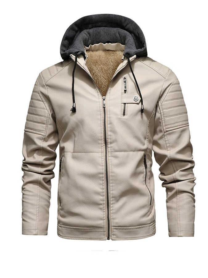 Chaqueta de Cuero Hombre con Capucha