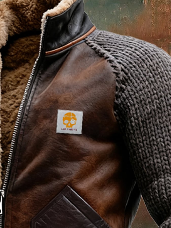 Chaqueta de Cuero Hombre con Punto