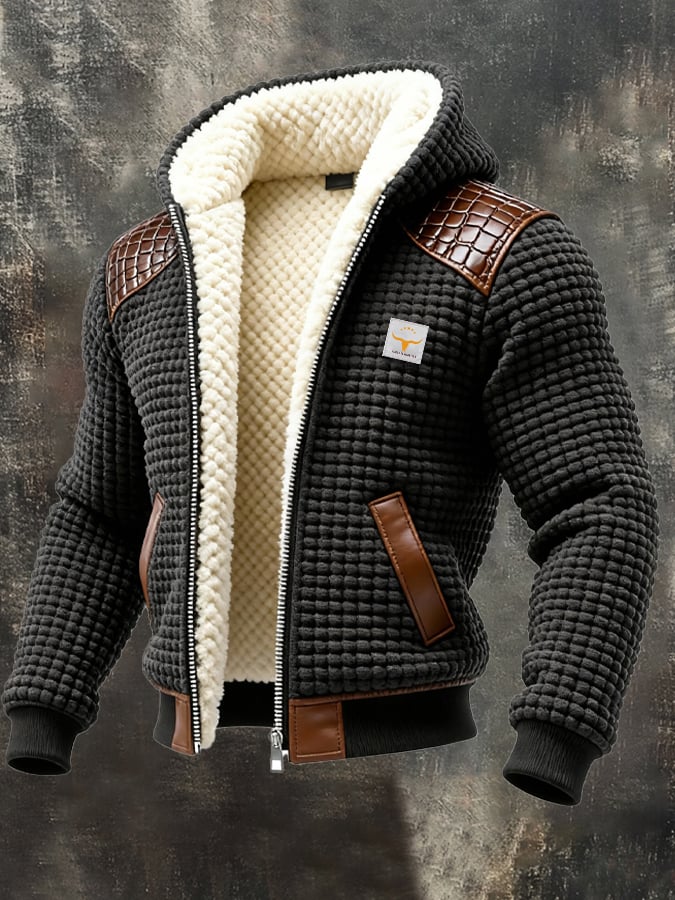 Chaqueta Tejida Hombre con Cuero