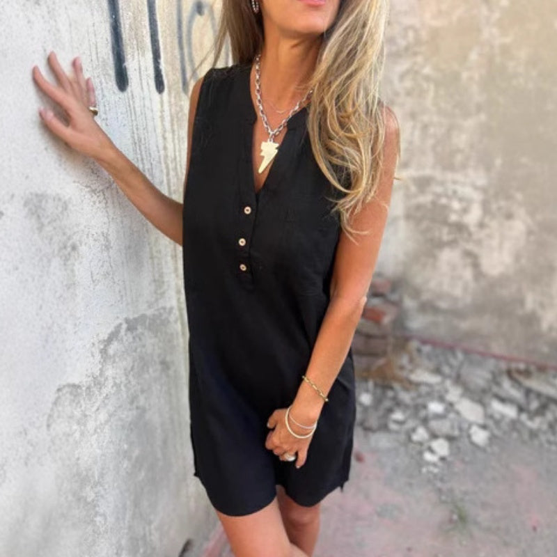 Anaïs I Vestido sin Mangas con Botones y Bolsillos