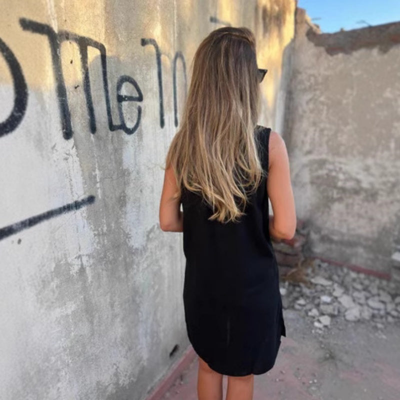 Anaïs I Vestido sin Mangas con Botones y Bolsillos