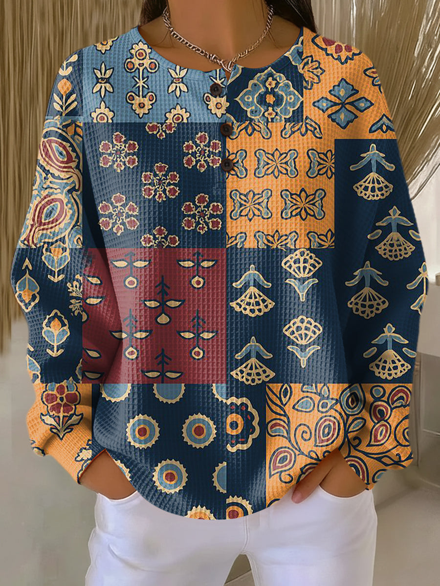 Anika | Suéter con Estampado Étnico de Flores en Cuadrícula