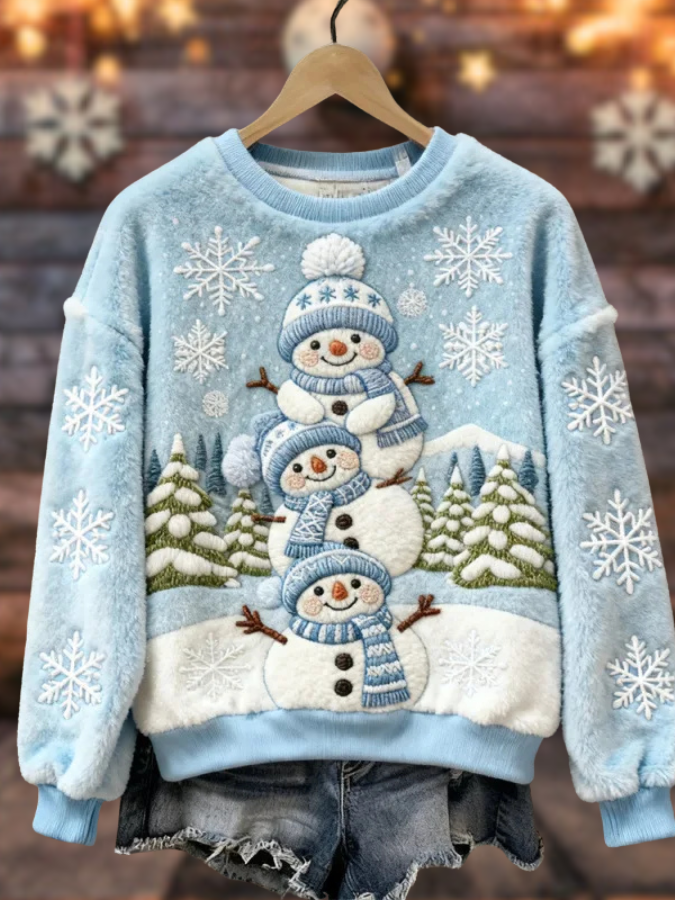 Patricia – Suéter invernal suave con muñecos de nieve y copos