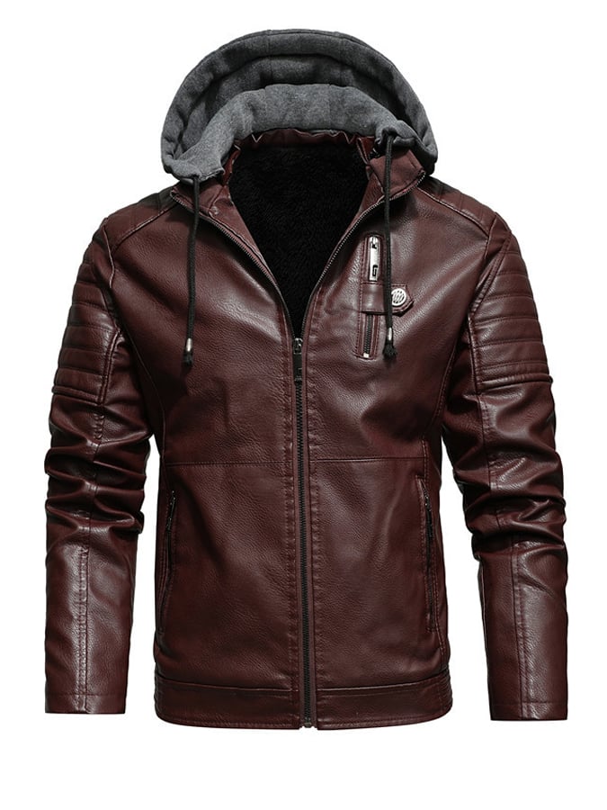 Chaqueta de Cuero Hombre con Capucha