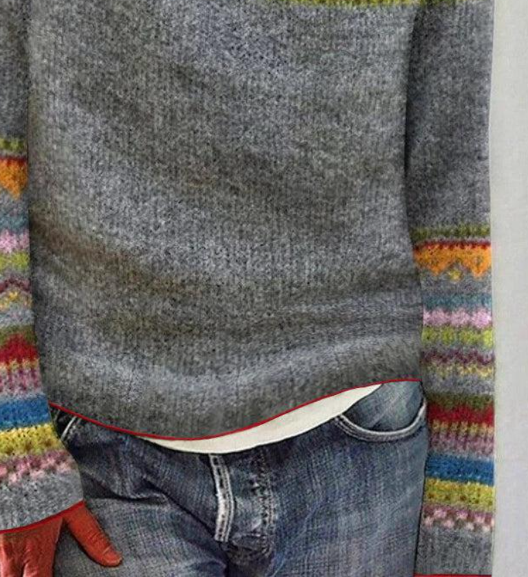 Suéter de Manga Larga Gris con Escote en V