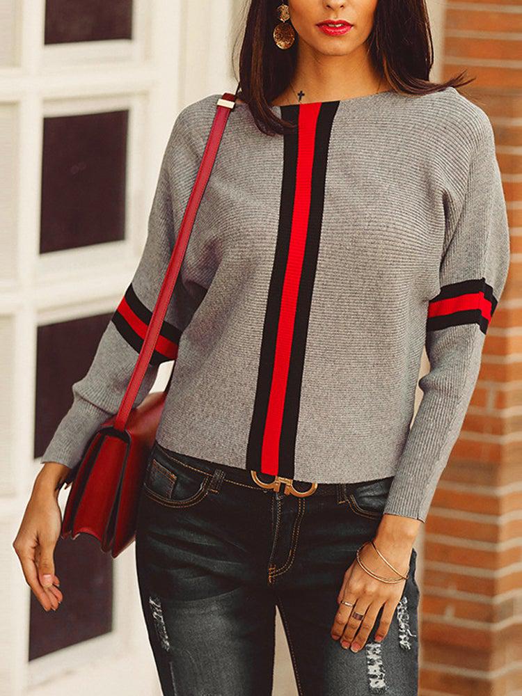 Suéter Dolman Gris con Rayas Rojas de Boston