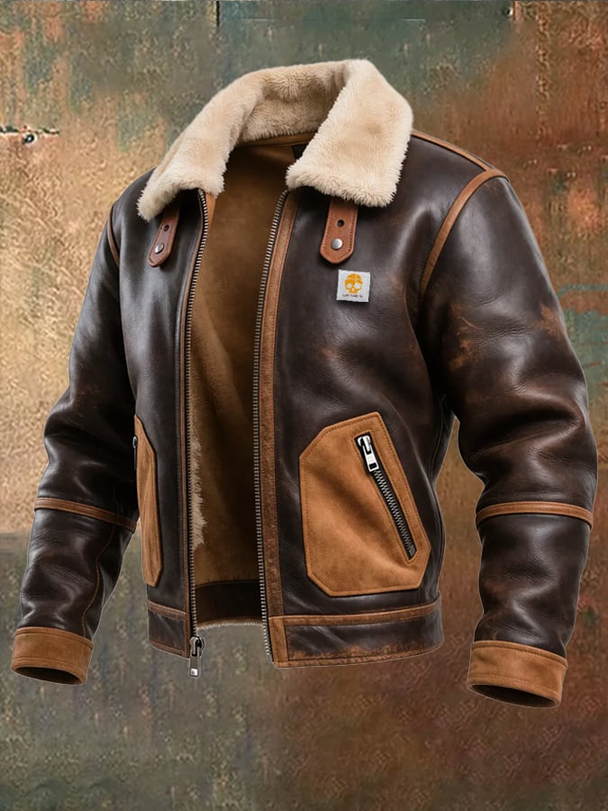 Chaqueta de Cuero Marrón Hombre