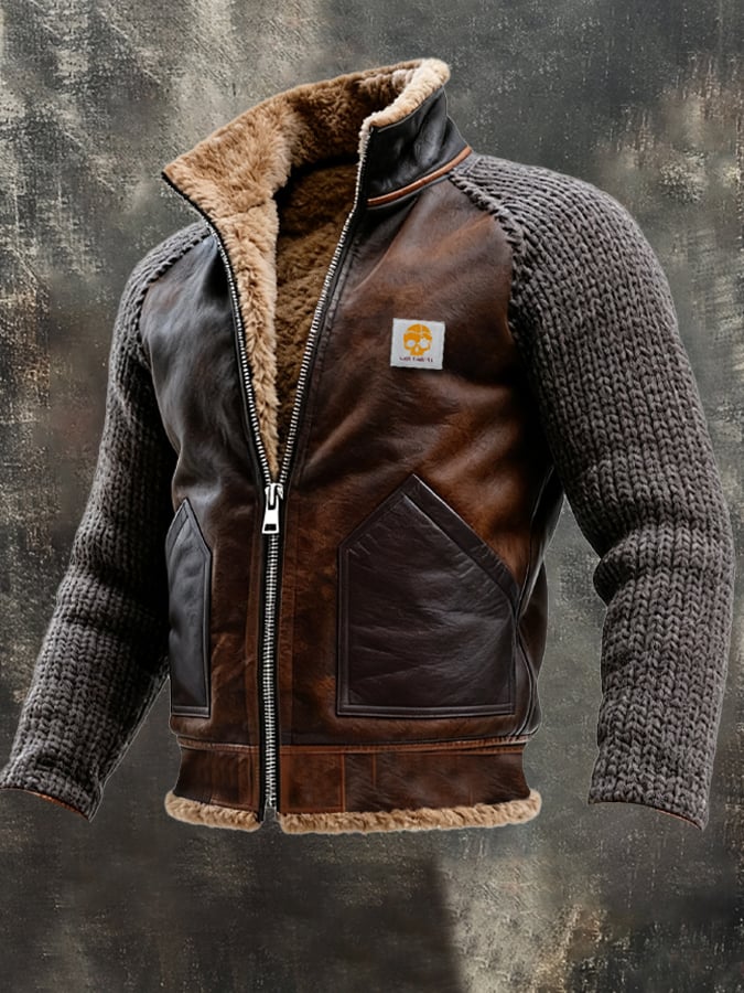 Chaqueta de Cuero Hombre con Punto