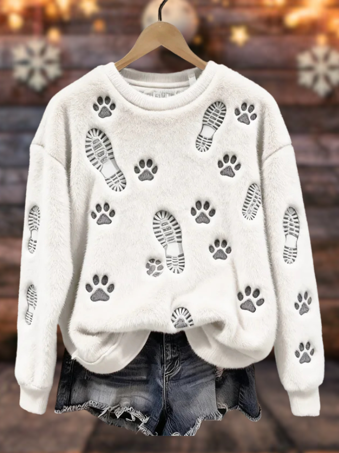 Isabel – Suéter invernal suave con huellas de patas y pisadas