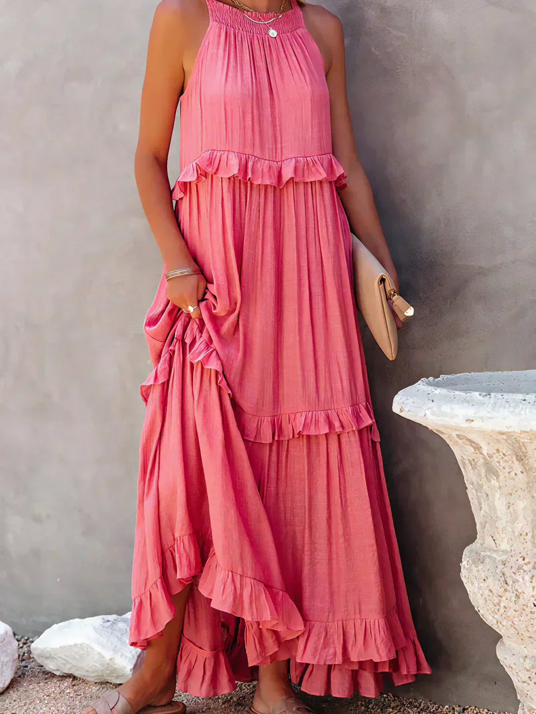 Robyn - Vestido Maxi con Volantes y Cuello Halter