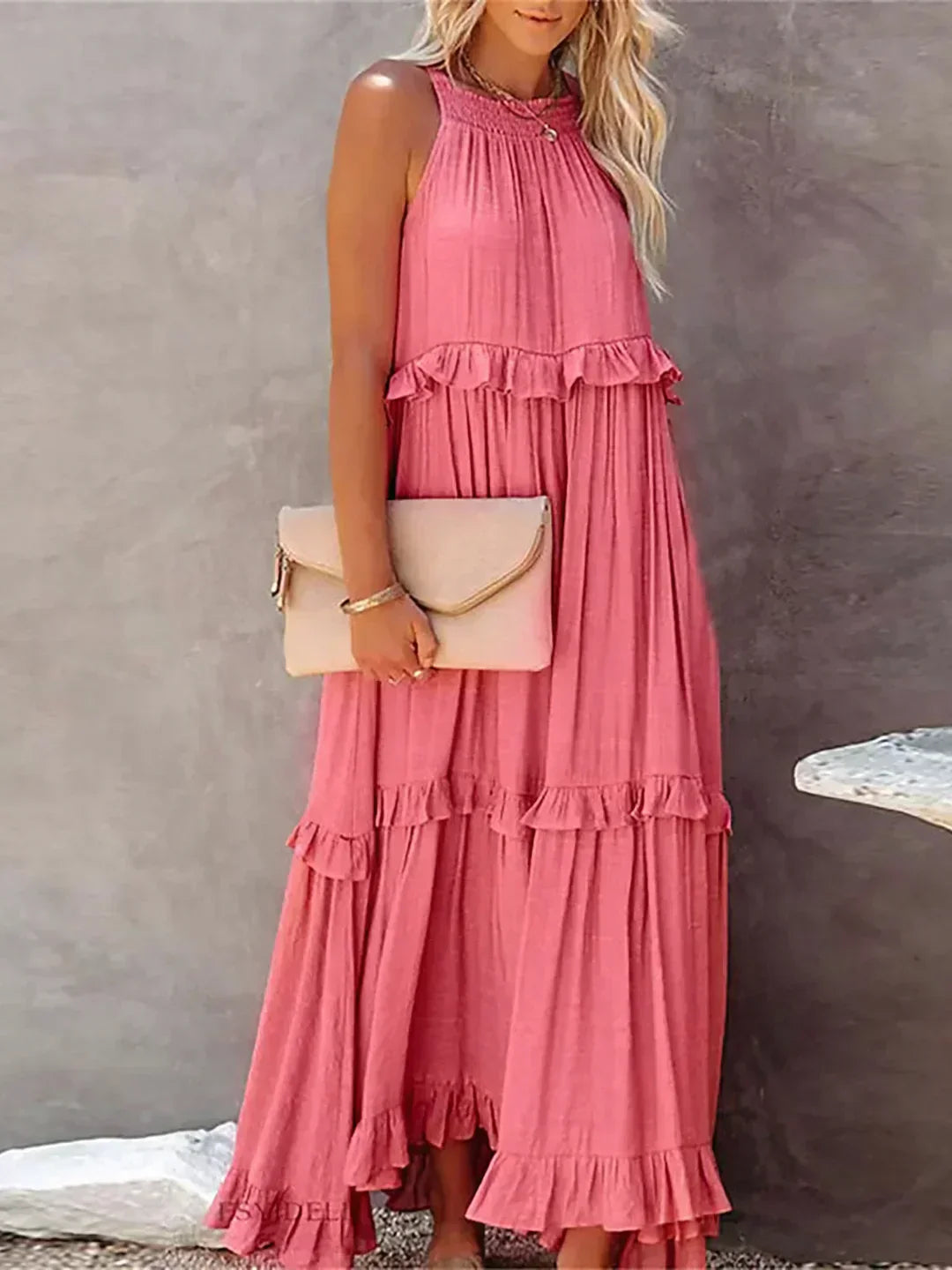 Robyn - Vestido Maxi con Volantes y Cuello Halter
