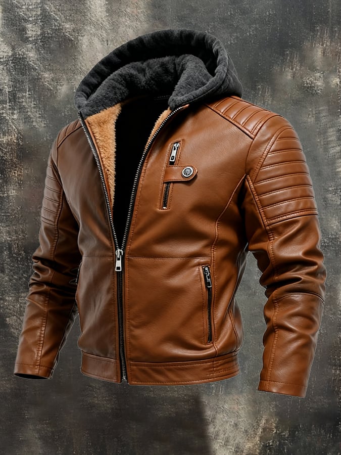 Chaqueta de Cuero Hombre con Capucha