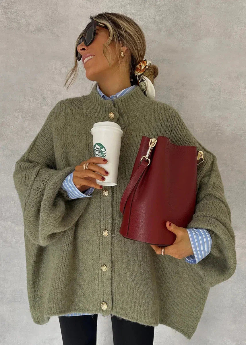 Cardigan Verde de Manga Larga Sencillo