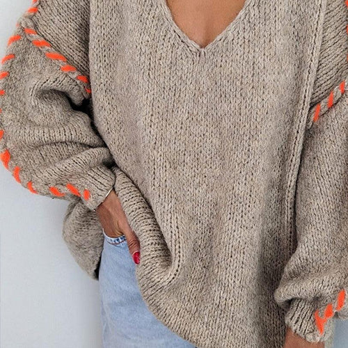 Suéter de Manga Larga de Cuello en V con Estampado Holgado