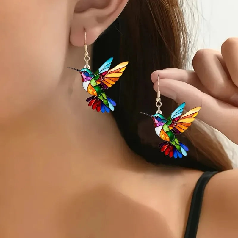 Pendientes colgantes con colibrí de acrílico