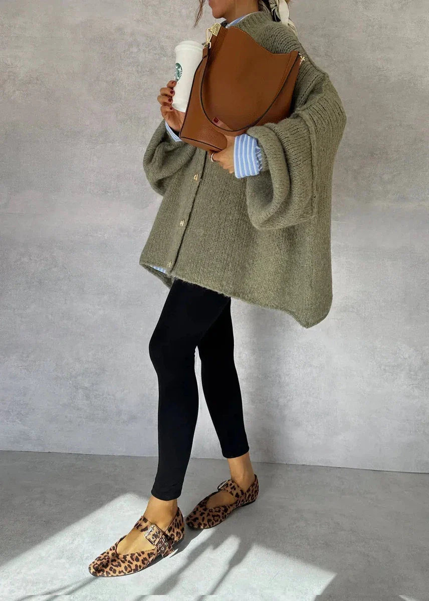 Cardigan Verde de Manga Larga Sencillo