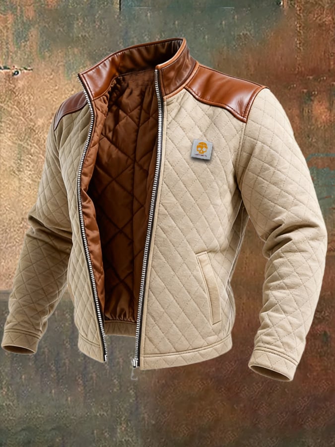 Chaqueta Beige Hombre con Cuero