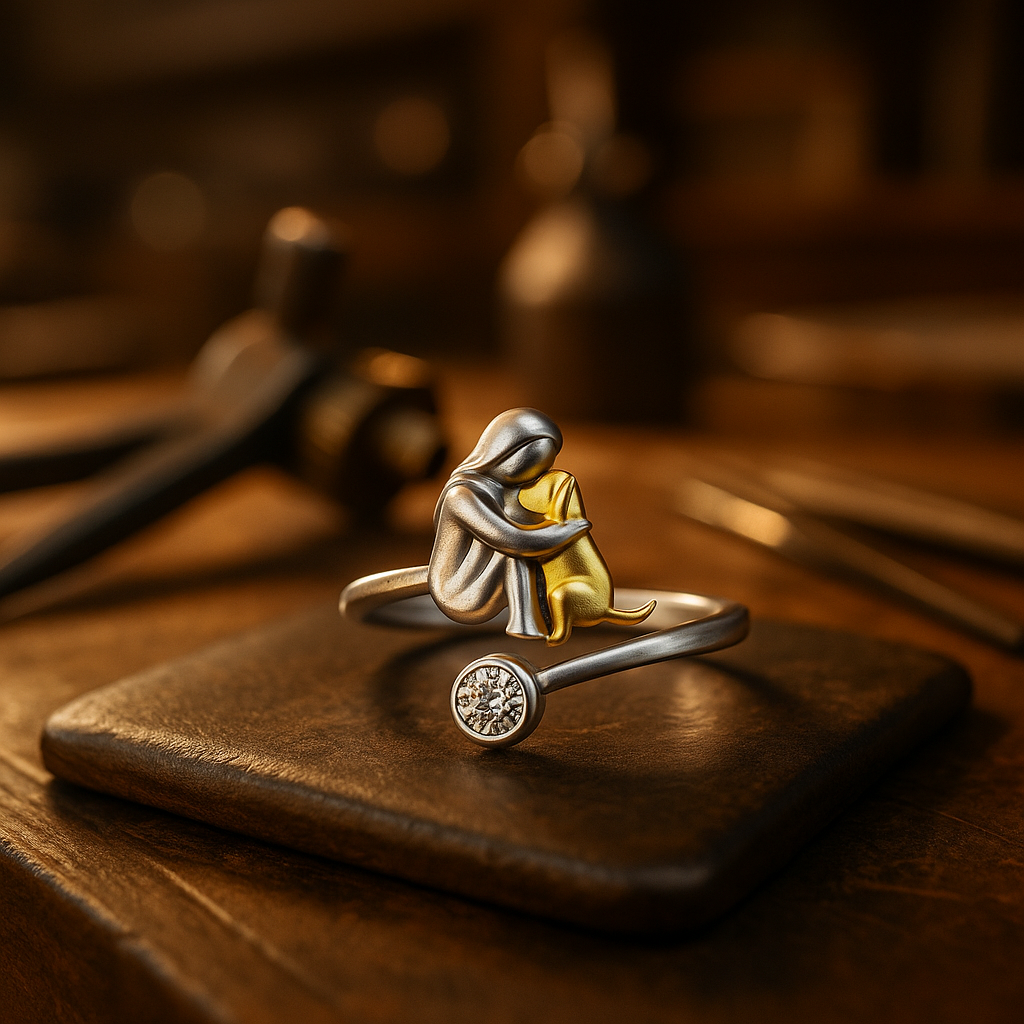 Anillo con perro en plata con piedras de zirconia