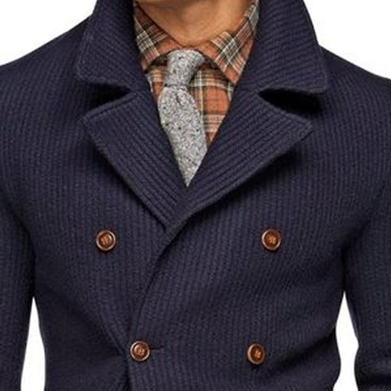 Blazer pour homme vintage en velours côtelé à couleur unie avec revers à cran et double boutonnage 90490910M