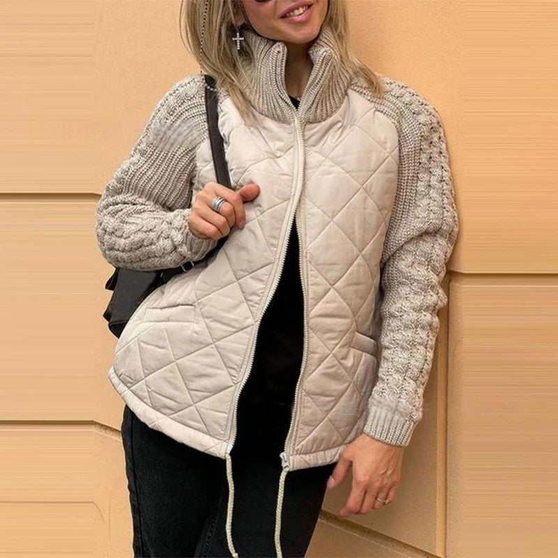 🔥 ¡Imprescindible de Otoño e Invierno! ⏳ ¡Solo Temporal 50% de Descuento | Elegante Chaqueta Puffer de Patchwork Tejida para Damas 💥